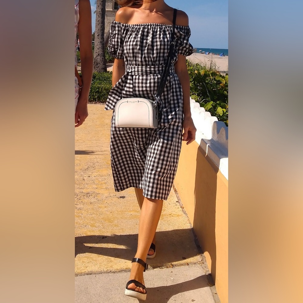 WHO WHAT WEAR Gingham Black & White Midi Dress Xs